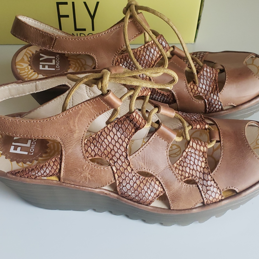 Fly London Brown Comfort Sandals with Lace-Up Design